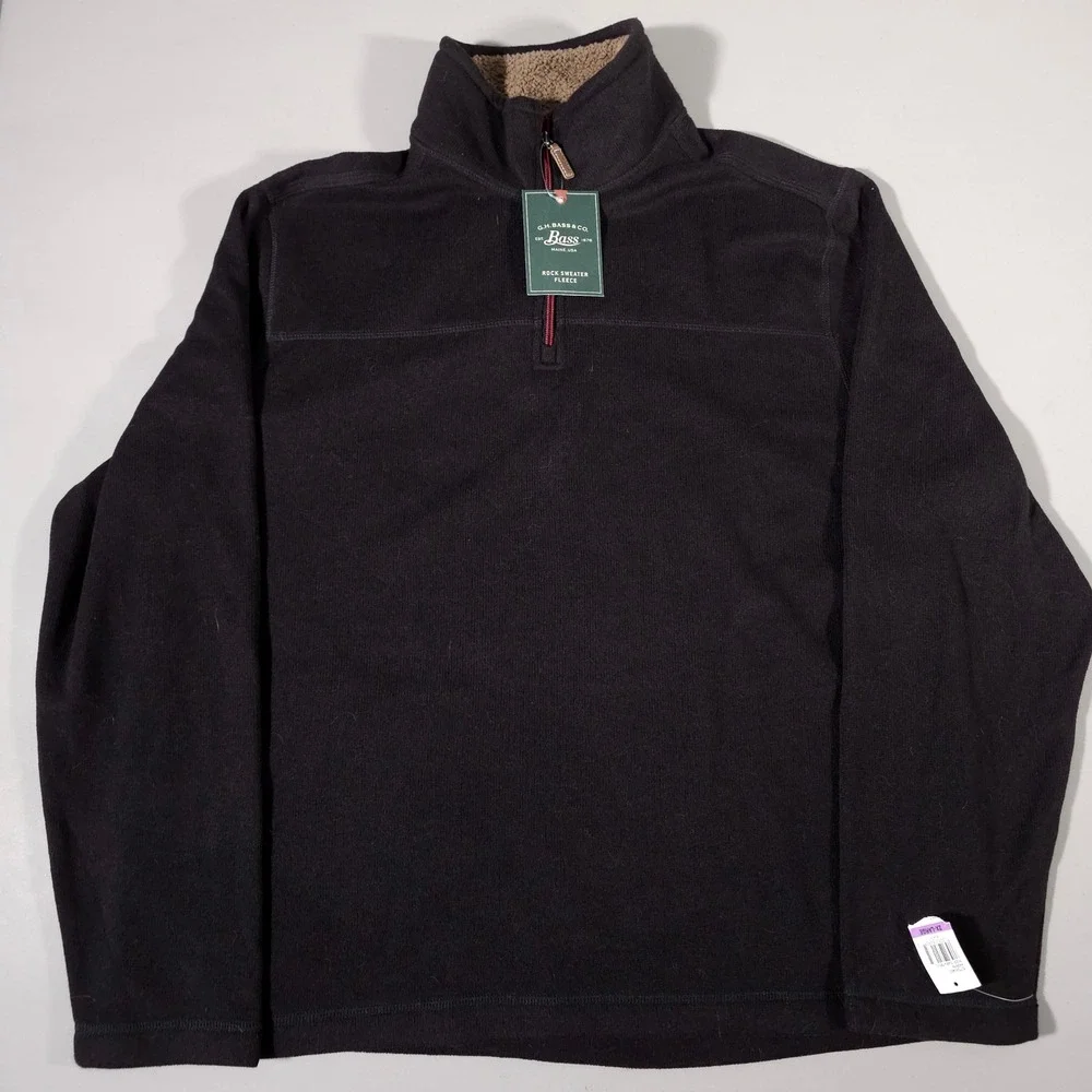 G.H. Bass Rock Sweater Fleece Mens XXL Black Quarter Zip Faux Fur Collar New NWT